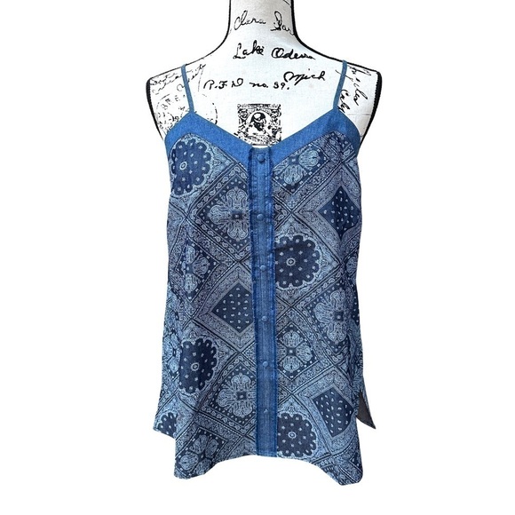 GiGiO USA Pattern Print Chambray Cotton Covered Button Tank S - Picture 4 of 7